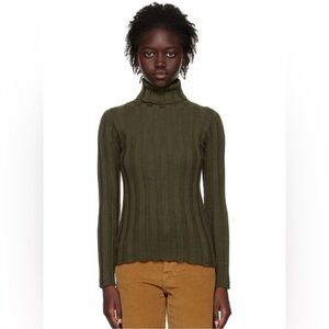 Baserange Adler Turtleneck Sweater Green Merino Wool Ribbed Forest Small Winter